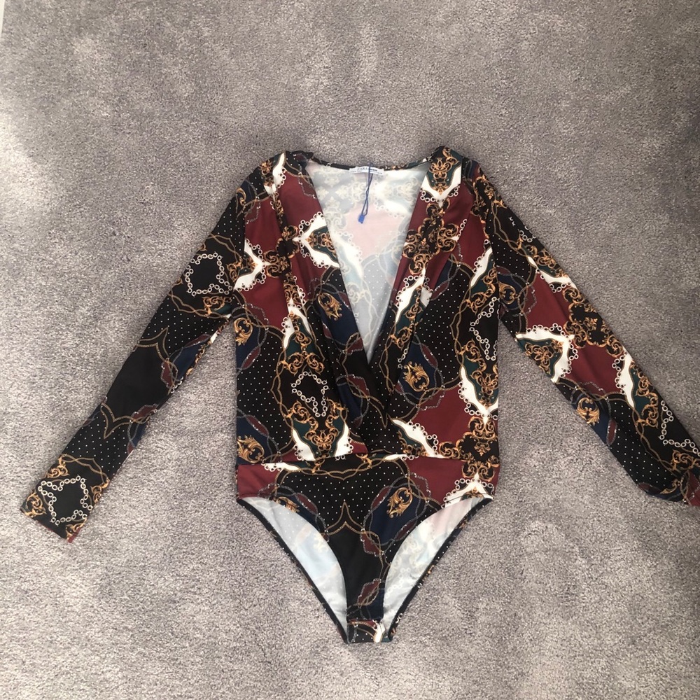 COPY - Zara Jewel Tone and Chain Print Bodysuit size M